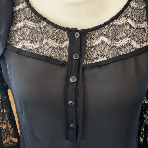REBECCA MINKOFF GORGEOUS SILK AND LACE BLOUSE BLACK SIZE 0 - Picture 3 of 11